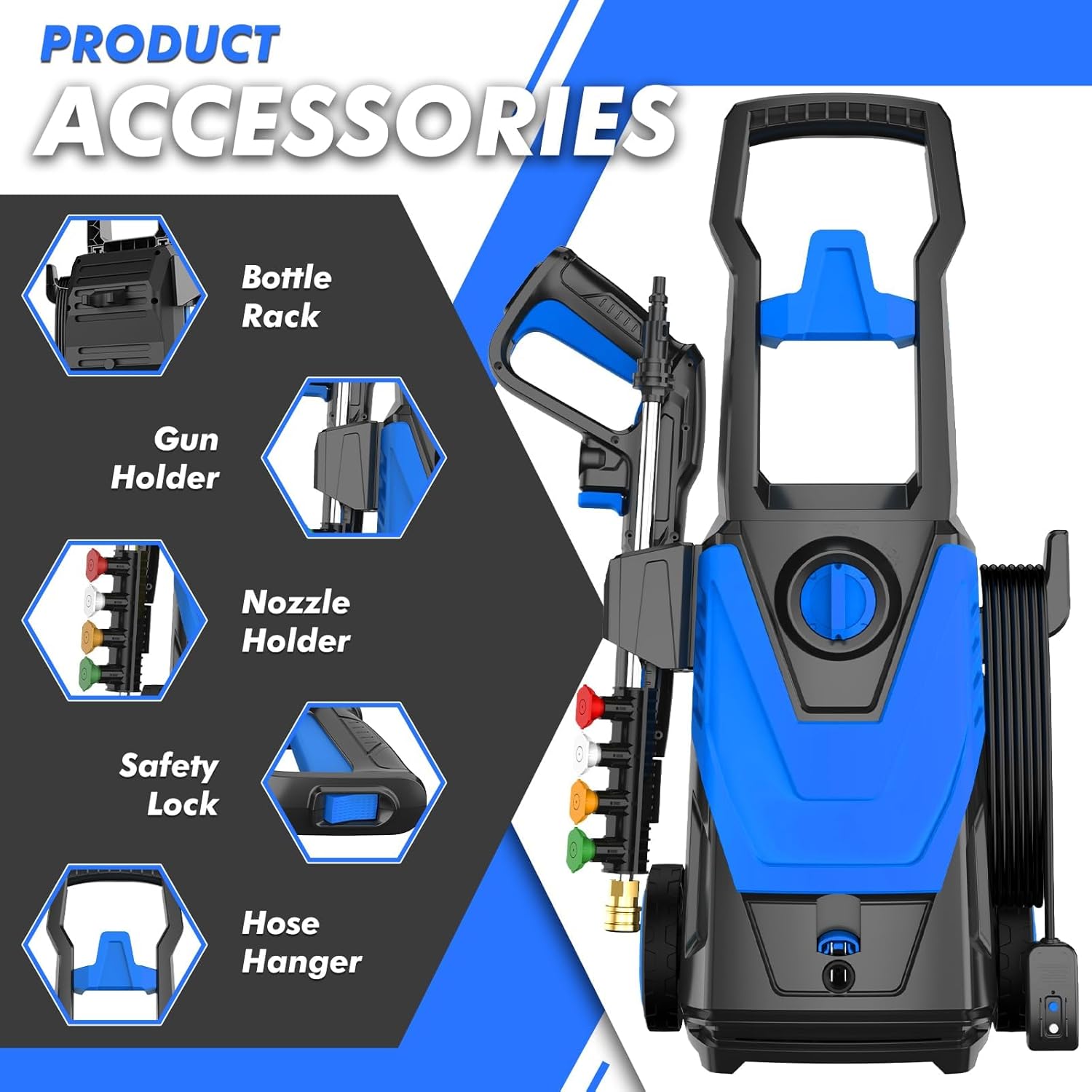 Electric Pressure Washer 4500 PSI 2.8 GPM Power Washer with 35FT Power Cord, 20FT Hose, 4 Quick Connect Nozzles, Foam Cannon, Hight Pressure Washer for Cars, Garden, Garage, Patios, Blue-3