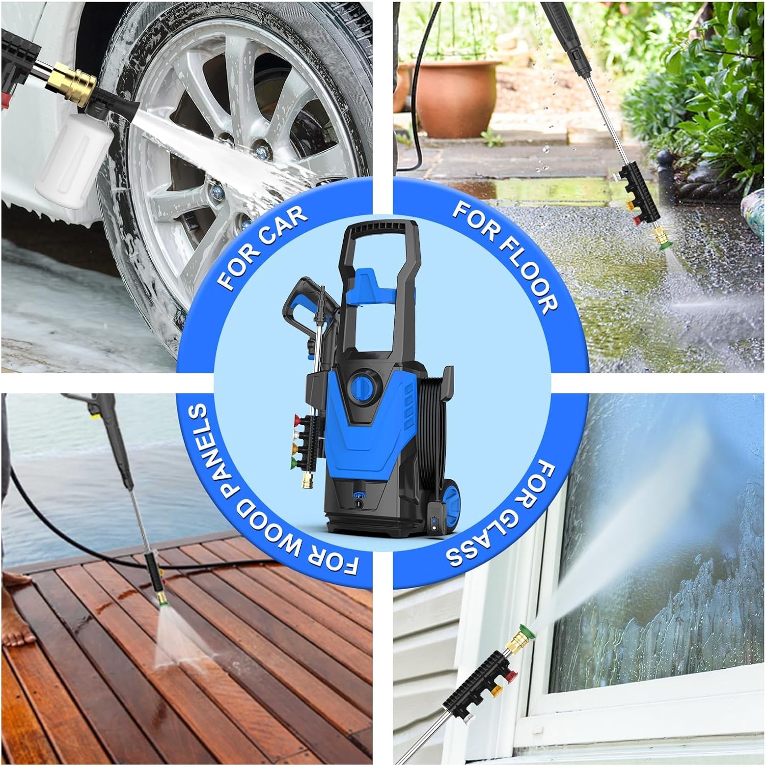 Electric Pressure Washer 4500 PSI 2.8 GPM Power Washer with 35FT Power Cord, 20FT Hose, 4 Quick Connect Nozzles, Foam Cannon, Hight Pressure Washer for Cars, Garden, Garage, Patios, Blue-5