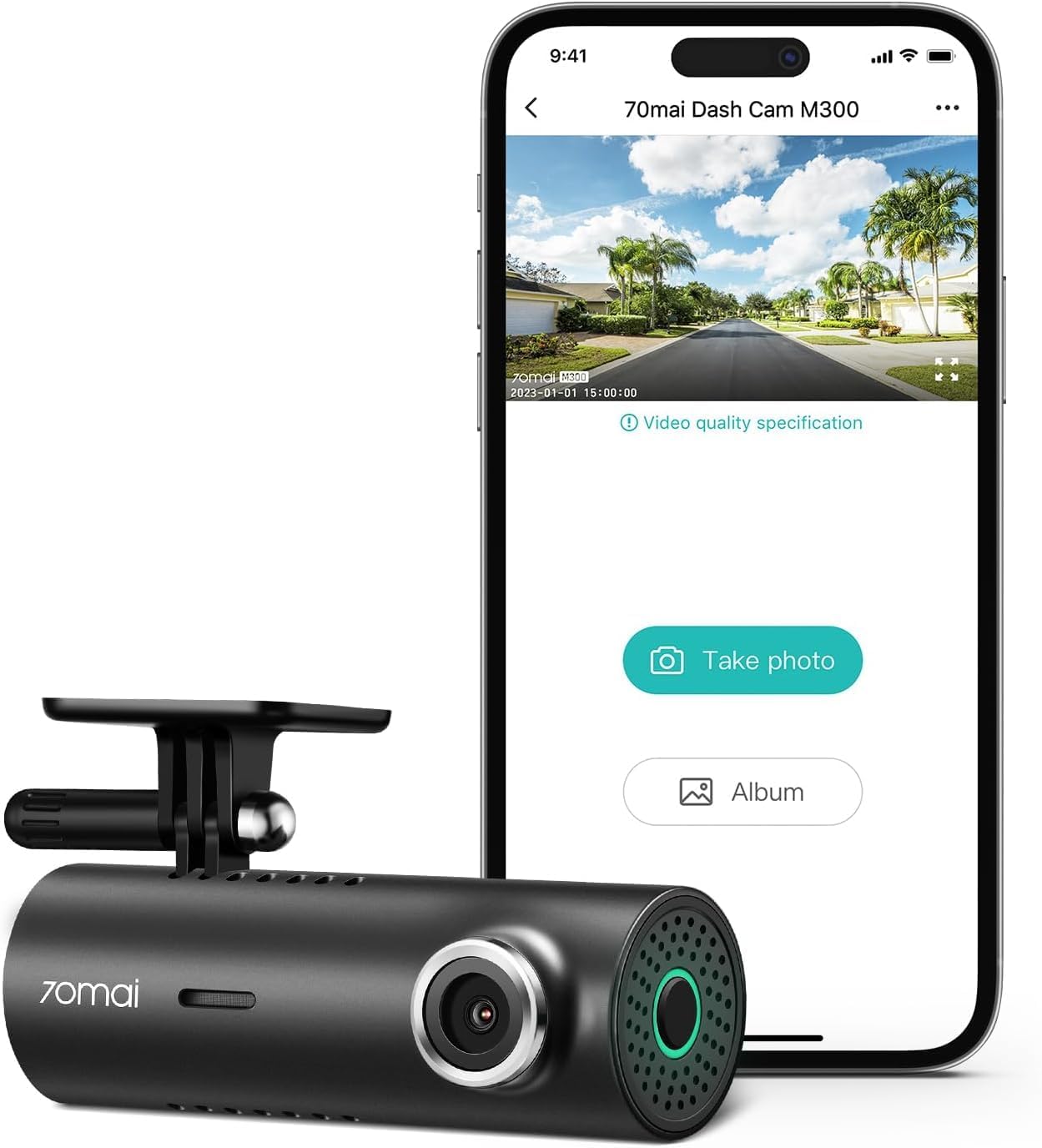 70mai Smart Dash Cam, 1296P QHD Dash Camera for Cars, Built in WiFi 140° Wide-Angle FOV, WDR, Night Vision, Loop Recording, Parking Monitor-0