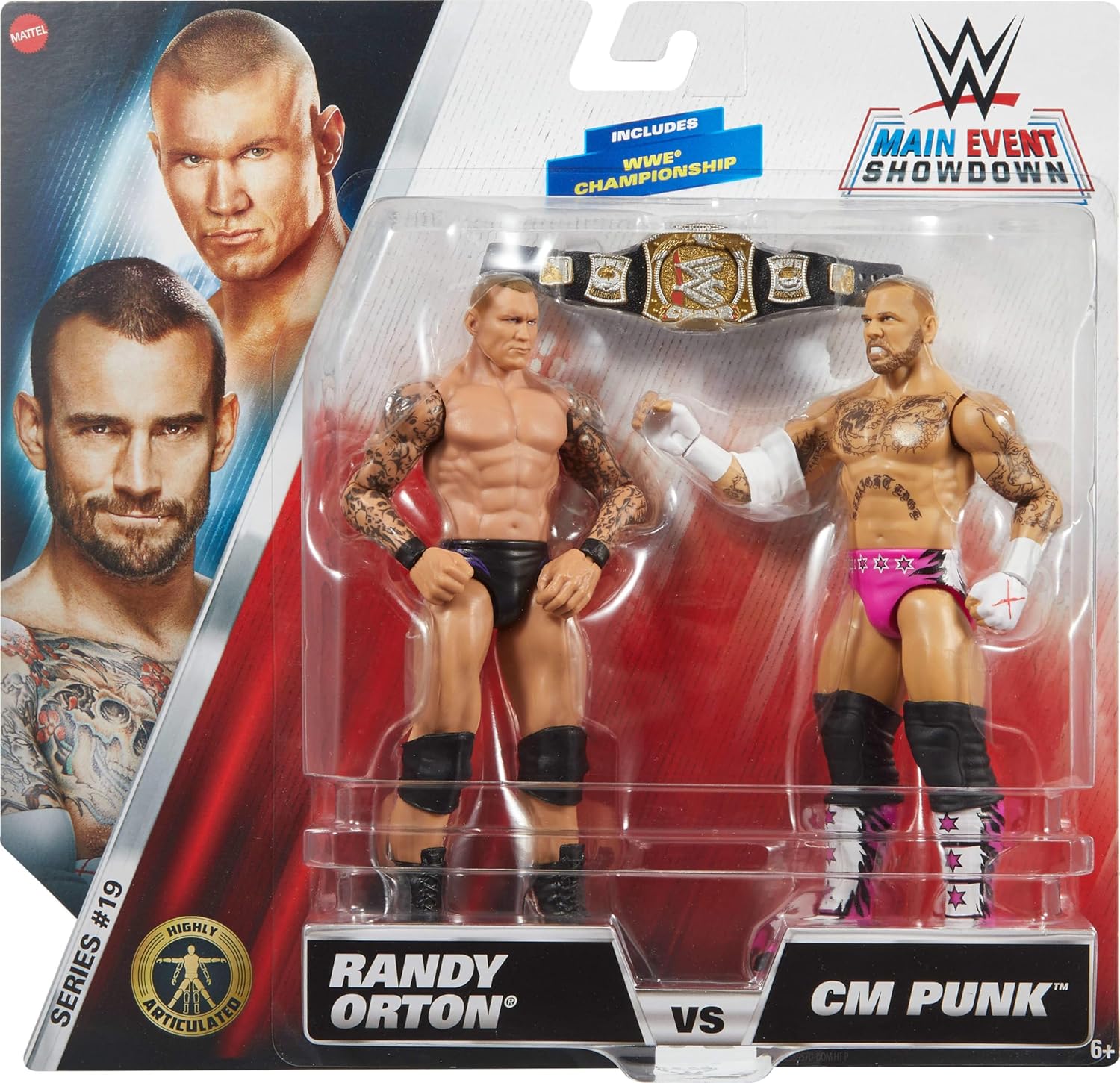 Mattel WWE Main Event Championship Showdown 2-Pack Action Figures & Accessory, Series #19 CM Punk vs Randy Orton Collectible Set-1