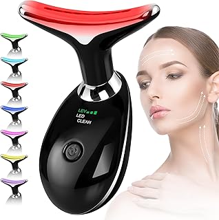 Red-Light-Therapy-for-Face and Neck with 7 Color, Facial Massager for Face and Neck, Face 𝖲 culpting Wand (Black)