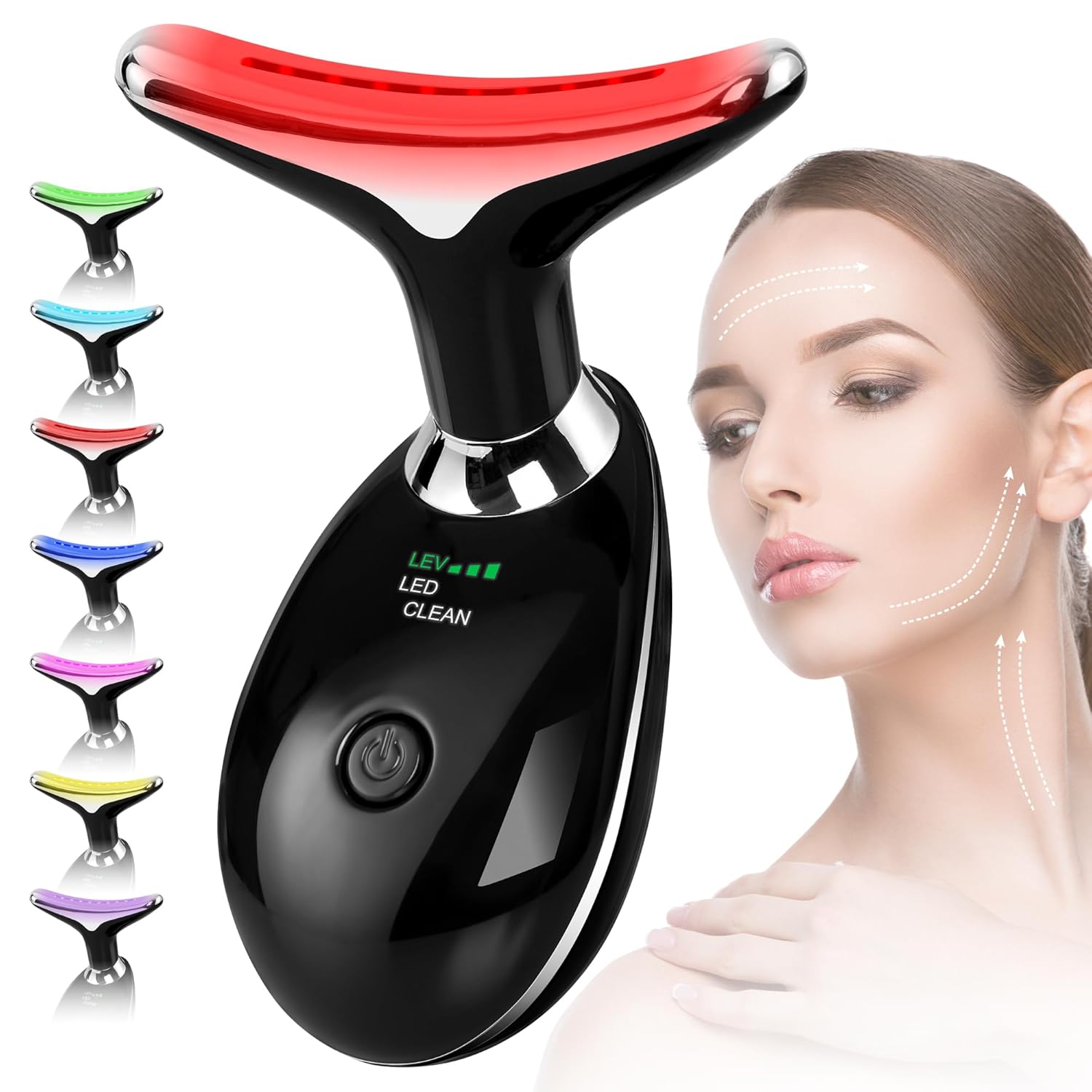 Red-Light-Therapy-for-Face and Neck with 7 Color, Facial Massager for Face and Neck, Face 𝖲 culpting Wand (Black)-0