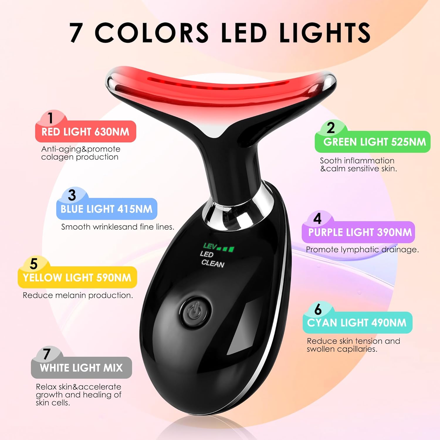 Red-Light-Therapy-for-Face and Neck with 7 Color, Facial Massager for Face and Neck, Face 𝖲 culpting Wand (Black)-1