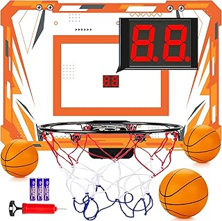 Basketball Hoop Indoor for Kids Adults with Scorer with 2 Scoring Methods, Door Room Basketball Mini Hoop with 3 Batteries and Balls, Basketball Accessories for Teen Boy Gifts, OrangeWhite