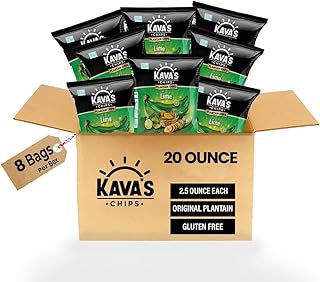 Kava's Plantain Chips Lime 2.5 Ounce (Pack of 8) - Lime Plantain Chips Individual Bags, Vegan & Gluten Free Lime Chips | Banana Plantain Chips Delicious & Healthy Snacks - Plantain Chips Bulk