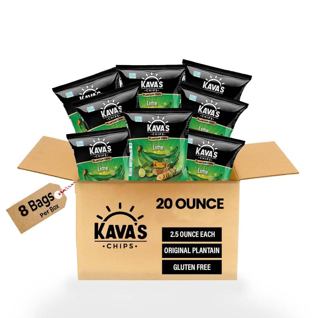 Kava's Plantain Chips Lime 2.5 Ounce (Pack of 8) - Lime Plantain Chips Individual Bags, Vegan & Gluten Free Lime Chips | Banana Plantain Chips Delicious & Healthy Snacks - Plantain Chips Bulk-0