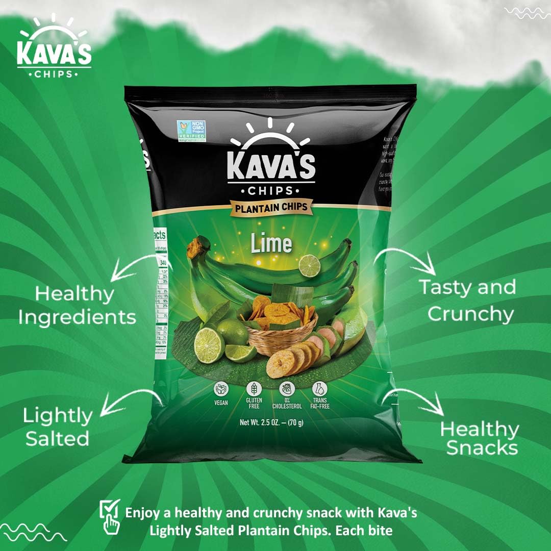 Kava's Plantain Chips Lime 2.5 Ounce (Pack of 8) - Lime Plantain Chips Individual Bags, Vegan & Gluten Free Lime Chips | Banana Plantain Chips Delicious & Healthy Snacks - Plantain Chips Bulk-2