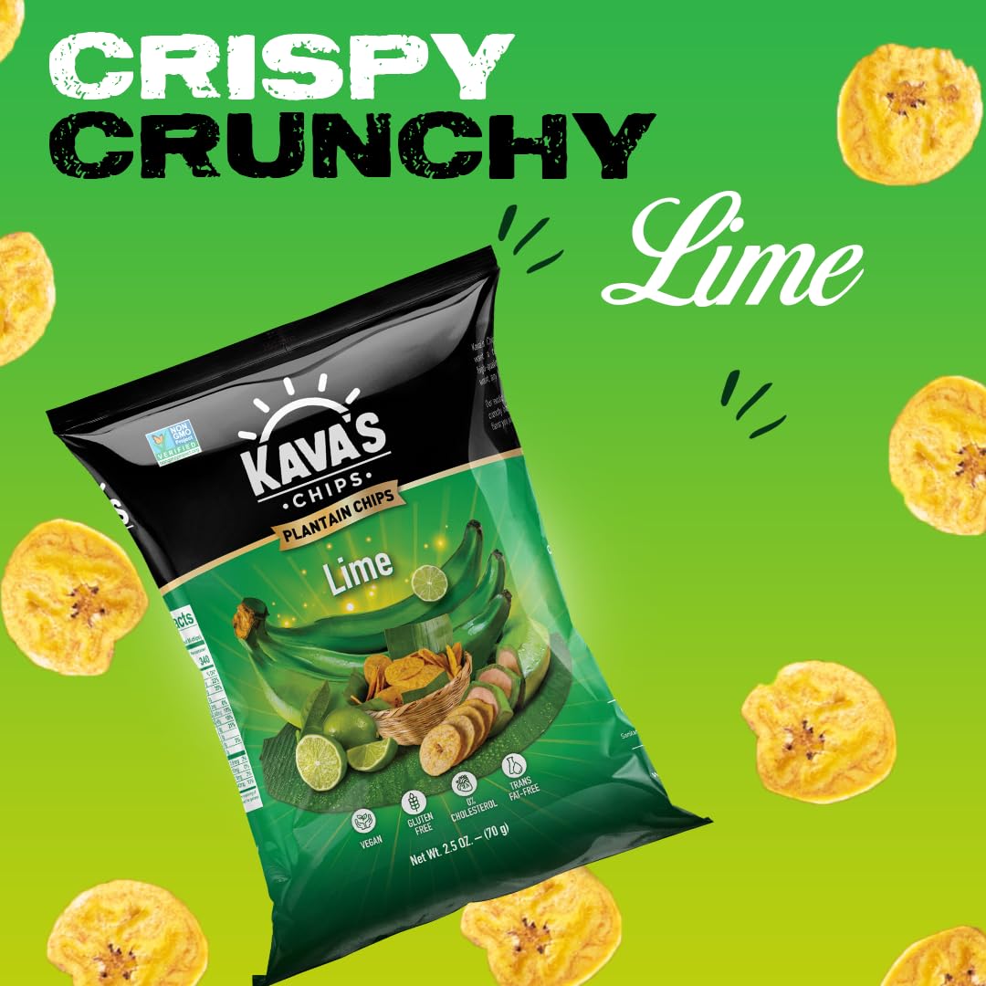 Kava's Plantain Chips Lime 2.5 Ounce (Pack of 8) - Lime Plantain Chips Individual Bags, Vegan & Gluten Free Lime Chips | Banana Plantain Chips Delicious & Healthy Snacks - Plantain Chips Bulk-3