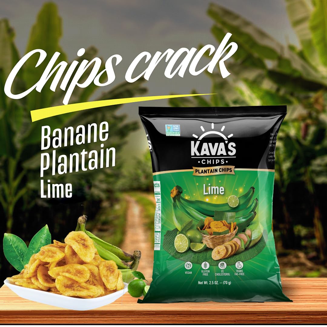 Kava's Plantain Chips Lime 2.5 Ounce (Pack of 8) - Lime Plantain Chips Individual Bags, Vegan & Gluten Free Lime Chips | Banana Plantain Chips Delicious & Healthy Snacks - Plantain Chips Bulk-4