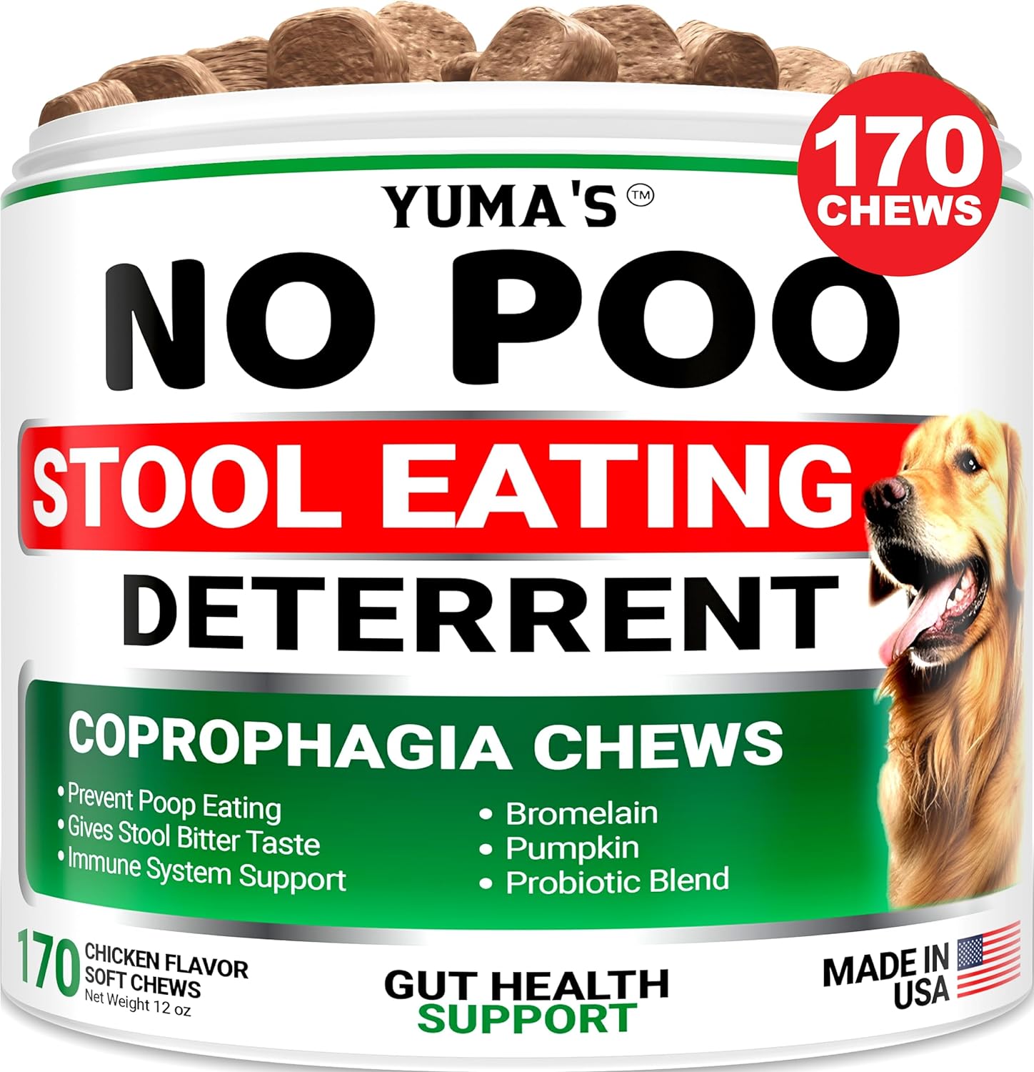 YUMA'S No Poo Chews for Dogs - 170 Ct - Coprophagia No Poop Eating Deterrent for Dogs - Prevent Dog from Eating Poop - Stop Eating Poop for Dogs - Probiotics & Digestive Enzymes Supplement-0