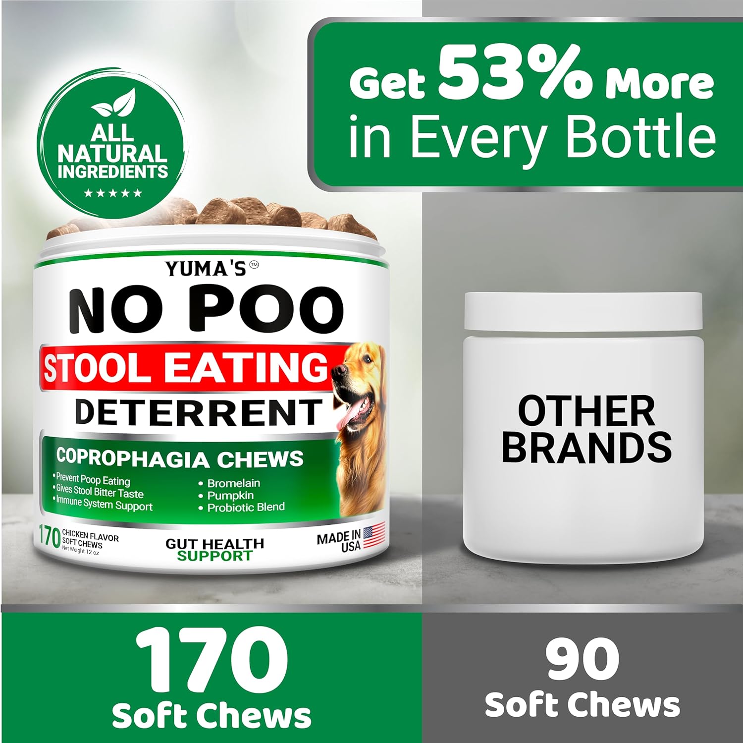 YUMA'S No Poo Chews for Dogs - 170 Ct - Coprophagia No Poop Eating Deterrent for Dogs - Prevent Dog from Eating Poop - Stop Eating Poop for Dogs - Probiotics & Digestive Enzymes Supplement-4