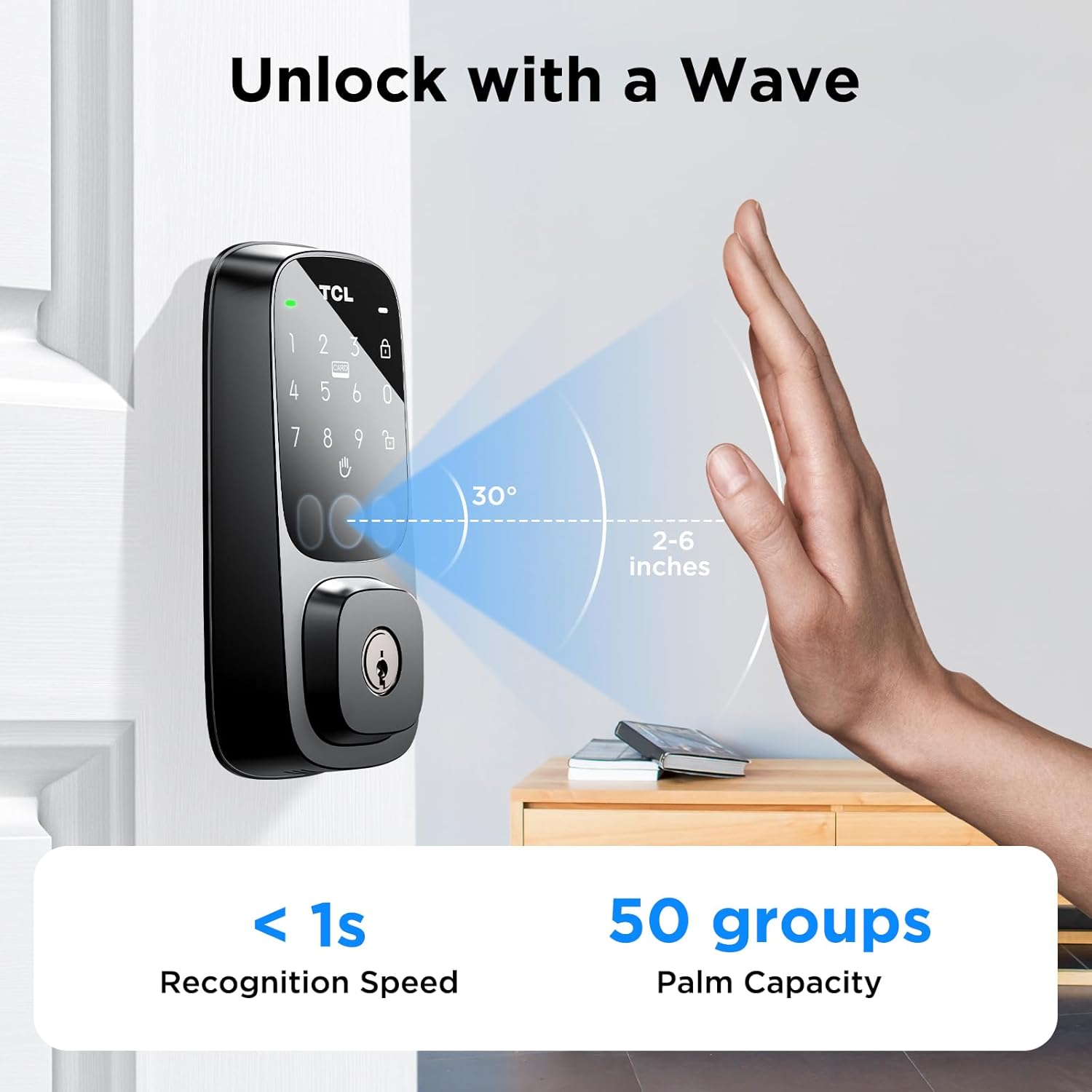 TCL D1 Pro Palm Vein Smart Lock, Wi-Fi Keyless Entry Door Lock with Rechargeable Battery, App Remote Control, Upgraded Security Electronic Deadbolt Lock for Front Door, Auto Lock, Waterproof-1