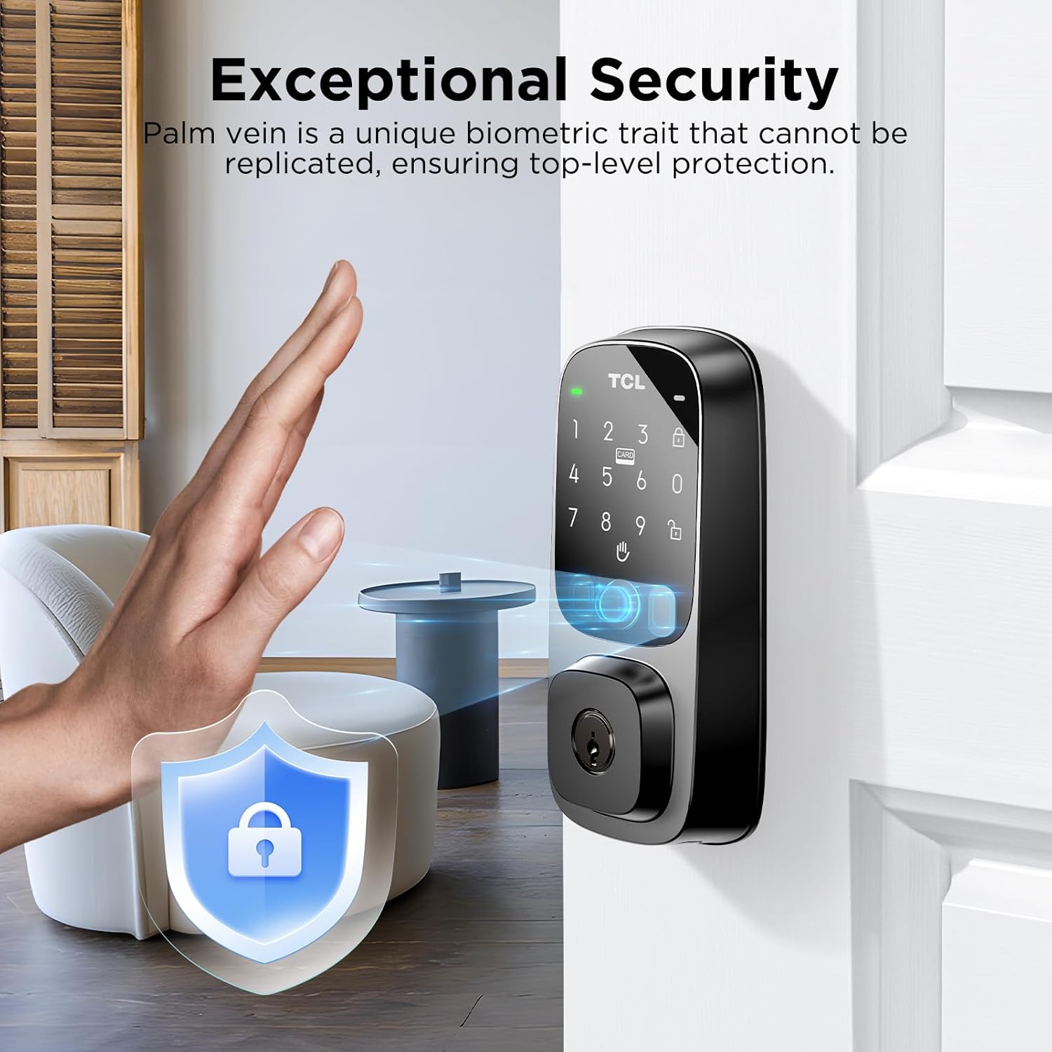 TCL D1 Pro Palm Vein Smart Lock, Wi-Fi Keyless Entry Door Lock with Rechargeable Battery, App Remote Control, Upgraded Security Electronic Deadbolt Lock for Front Door, Auto Lock, Waterproof-2