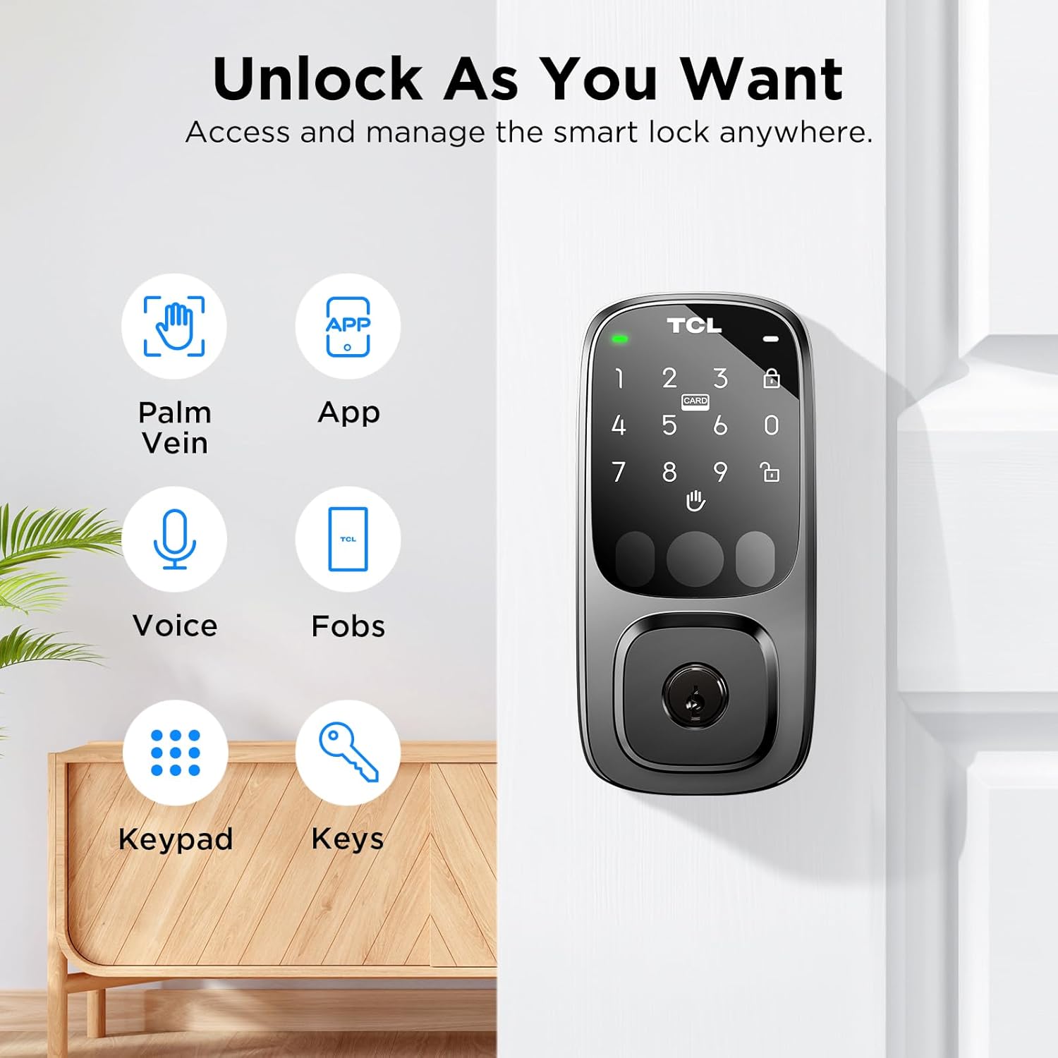 TCL D1 Pro Palm Vein Smart Lock, Wi-Fi Keyless Entry Door Lock with Rechargeable Battery, App Remote Control, Upgraded Security Electronic Deadbolt Lock for Front Door, Auto Lock, Waterproof-4