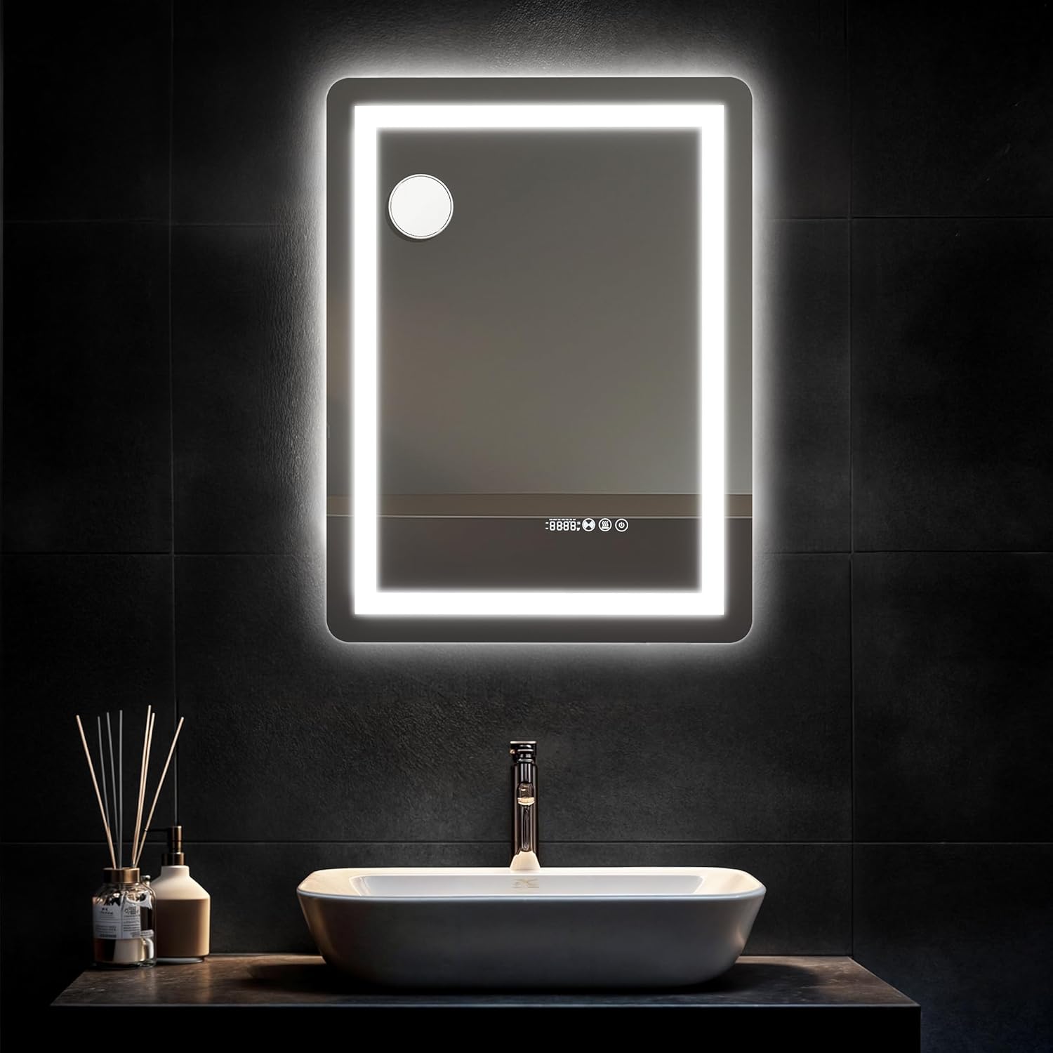 YITAHOME 24'' x 32'' Smart LED Bathroom Mirror, LED Mirror for Bathroom, with 10x Suction Glass, Infrared Sensing, 3 Colors Dimmable, Front and Backlit, Anti-Fog, 5mm Tempered Glass-0