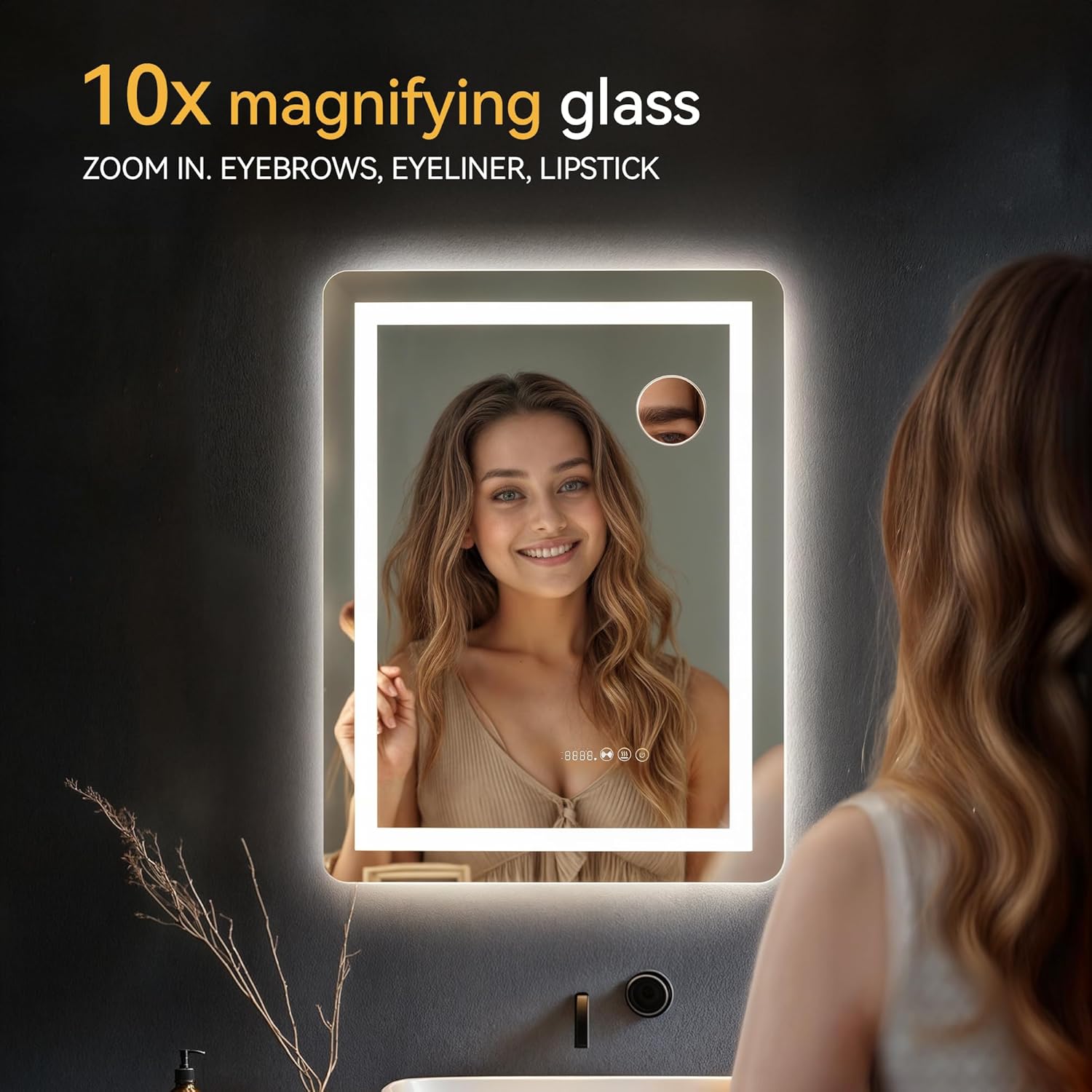 YITAHOME 24'' x 32'' Smart LED Bathroom Mirror, LED Mirror for Bathroom, with 10x Suction Glass, Infrared Sensing, 3 Colors Dimmable, Front and Backlit, Anti-Fog, 5mm Tempered Glass-6