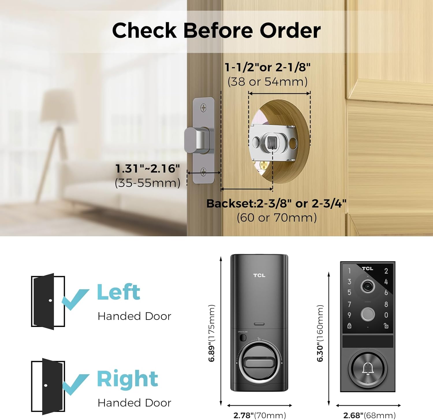 TCL D1 Max Security Video Smart Lock, 3-in-1 2K Camera, Doorbell & Fingerprint Keyless Entry Door Lock, WiFi Smart Door Lock with App Remote Control, PIR Motion Detection, Easy Installation, Auto Lock-5