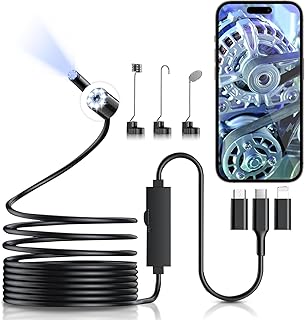 Borescope-Endoscope-Camera with 2560P HD 8 LED Lights Borescope Semi-Rigid Snake Borescope Camera IP67 7.9mm Water-Repellent Borescope Camera 16.4ft,Suitable for iOS and Android