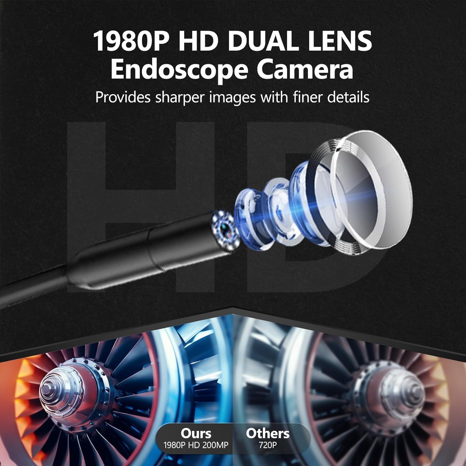 Borescope-Endoscope-Camera with 2560P HD 8 LED Lights Borescope Semi-Rigid Snake Borescope Camera IP67 7.9mm Water-Repellent Borescope Camera 16.4ft,Suitable for iOS and Android-2