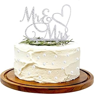 Sibba Mr and Mrs Cake Topper Decoration Glitter Wedding Cake Topper Anniversary Cupcake Picks Party Decorations Supplies Card Decor Pantry Staples Cooking Baking for Bride Groom Engagement