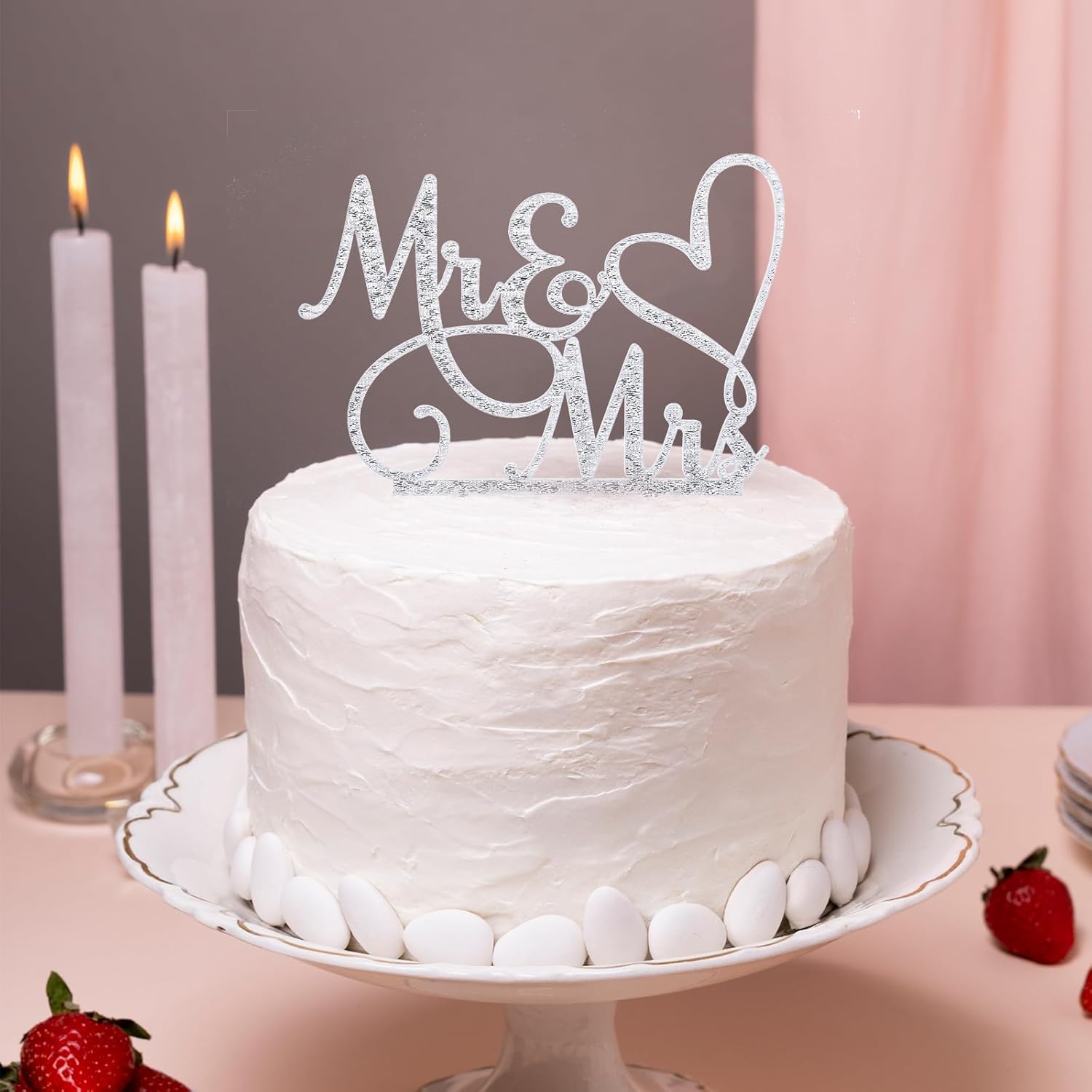 Sibba Mr and Mrs Cake Topper Decoration Glitter Wedding Cake Topper Anniversary Cupcake Picks Party Decorations Supplies Card Decor Pantry Staples Cooking Baking for Bride Groom Engagement-1