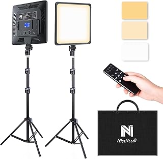 2-Pack 48W Video Light Kit, NiceVeedi 2700-8500K Dimmable Bi-Color CRI 97+ Photography Light with Remote Control&79" Tripod Stand, Professional Studio Light for Studio, YouTube Video