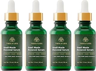 Tree of Life Beauty Hydrating Facial Serum - Advanced Snail Mucin 99% Pure Extract - Moisturizer for Hydration and Regeneration, Reduces Fine Lines - Gentle on Sensitive Skin - 4 Pack, 1 Fl Oz Each