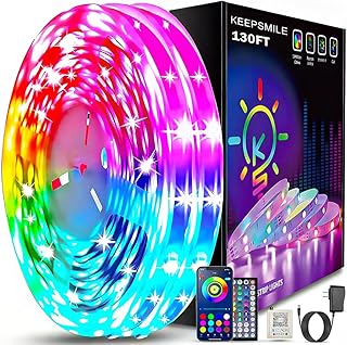 Keepsmile 130ft Led Strip Lights (2 Rolls of 65ft) Bluetooth Smart App Control RGB Led Light Strip with Remote,Music Sync Color Changing Led Lights for Bedroom Room Home Party Decor